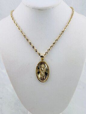 10K Gold Rope Chain with St. Jude Pendant - Dije Cadena San Judas